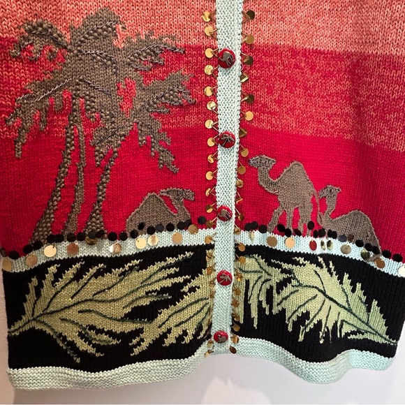 VTG 1990s Handknits by Storybook Knits Multicolor Desert Scene Cardigan - Large - Picture 7 of 13